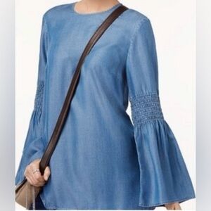 MICHAEL Michael Kors Bell-Sleeve Chambray Dress